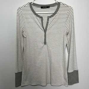 Doe & Rae White Gray Henley Long Sleeve Size Small EUC